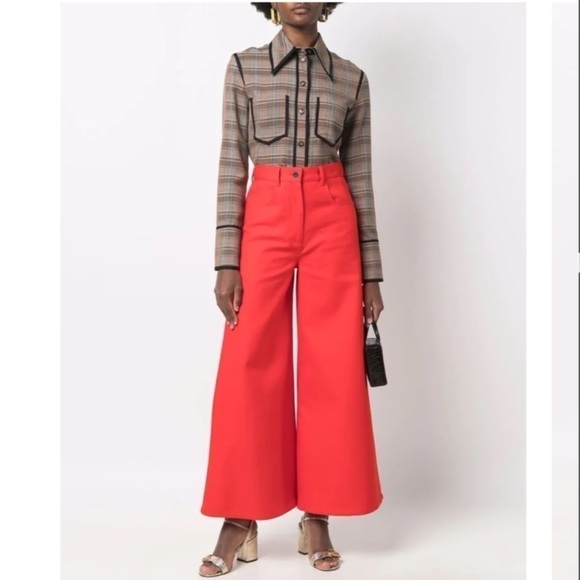 Bellerose Pants - Bellerose Lotan Wide Leg Crop Pants in Red